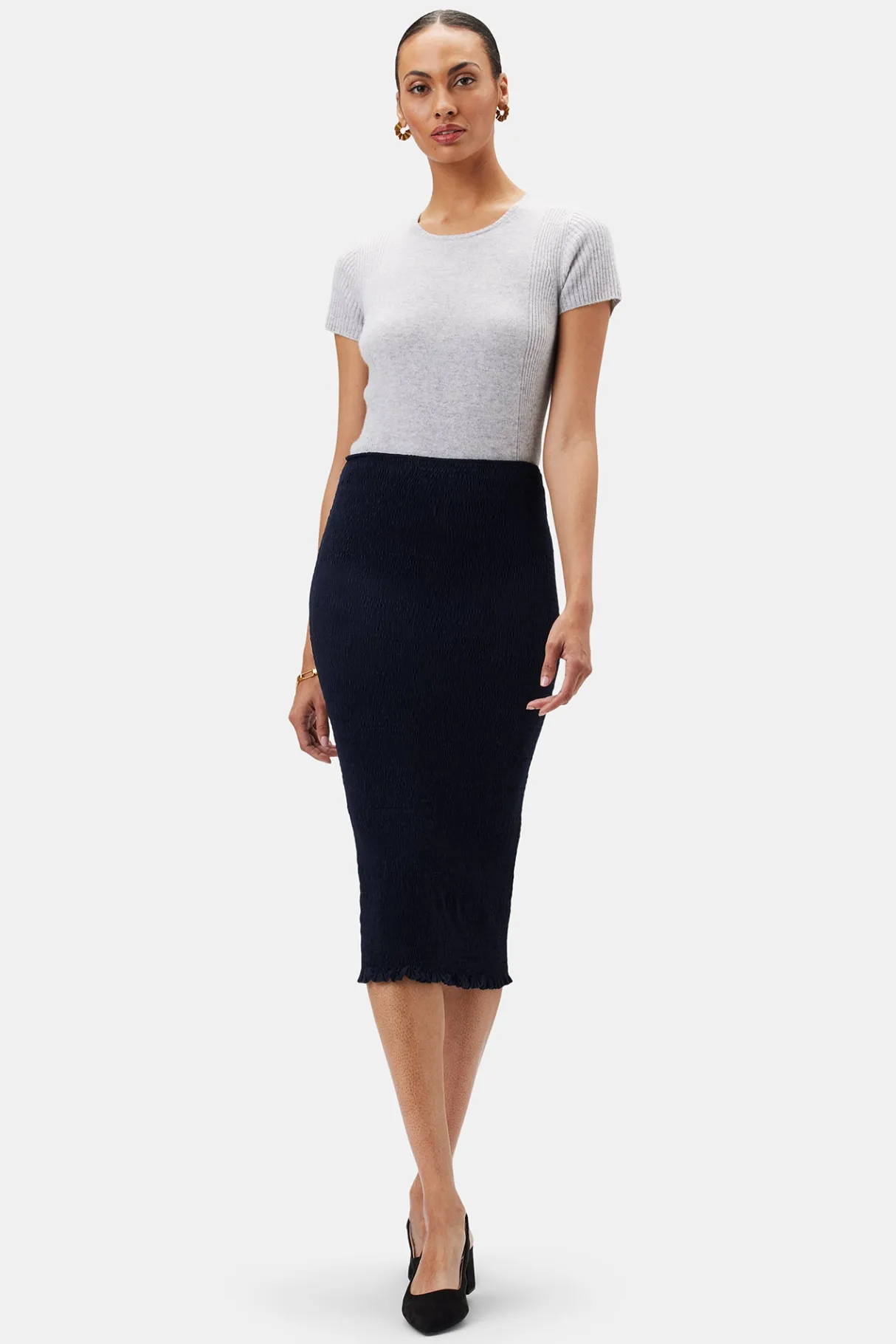 Amour Vert Eunice Smocked Skirt Slate Outlet