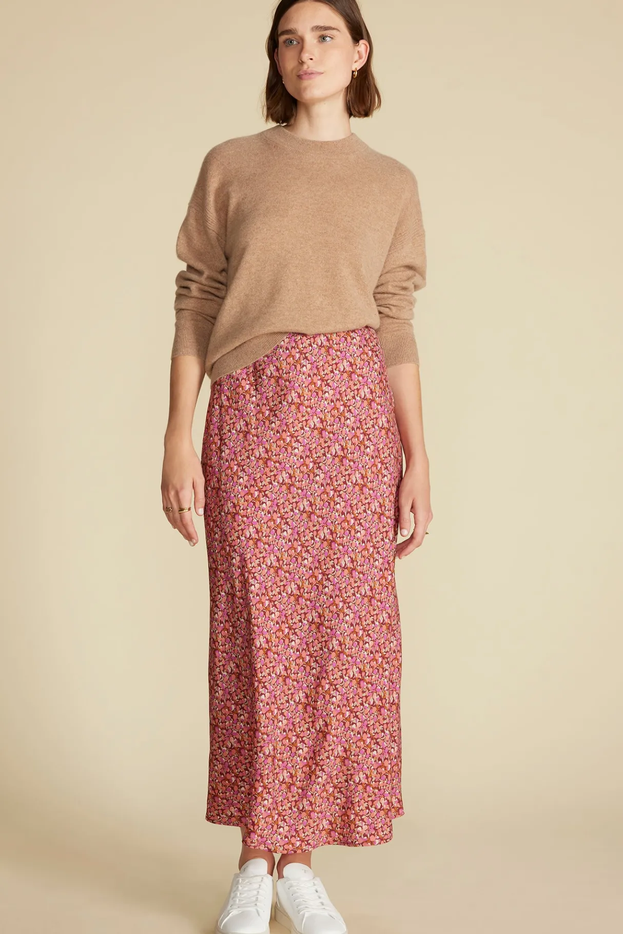 Amour Vert Eve Cupro Slip Skirt RennesPinkFloralPrint Best