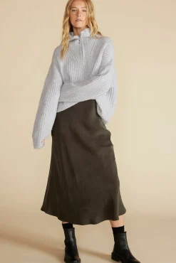 Amour Vert Eve Cupro Slip Skirt OliveGreen Fashion