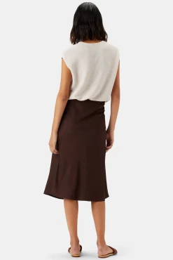 Amour Vert Eve Stretch Silk Skirt Espresso Discount