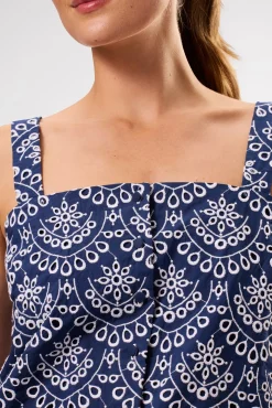 Amour Vert Eyelet Organic Cotton Tank RivieraEyeletIndigo Hot