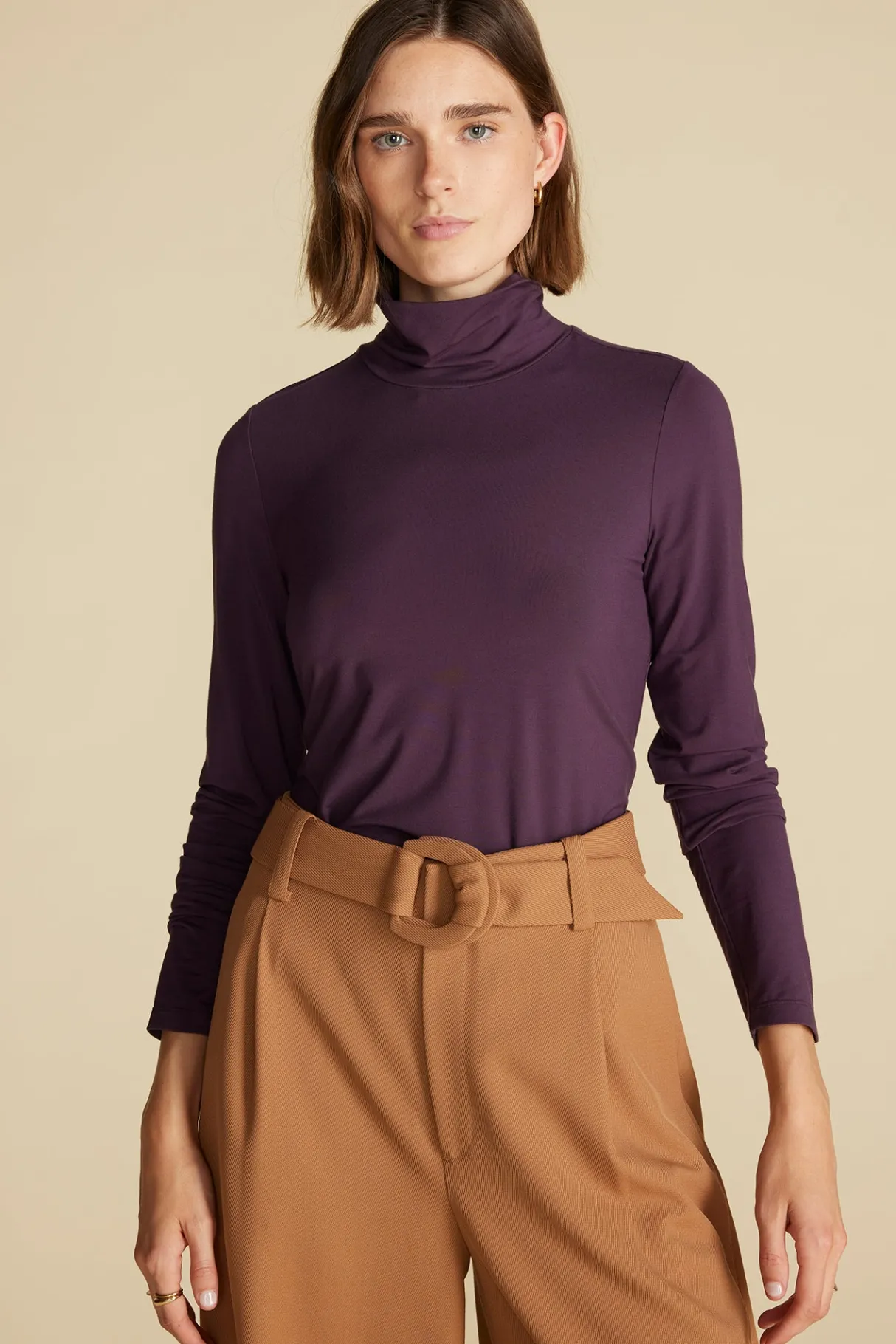 Amour Vert Flannery Bamboo Knit Turtleneck PurpleFig Outlet