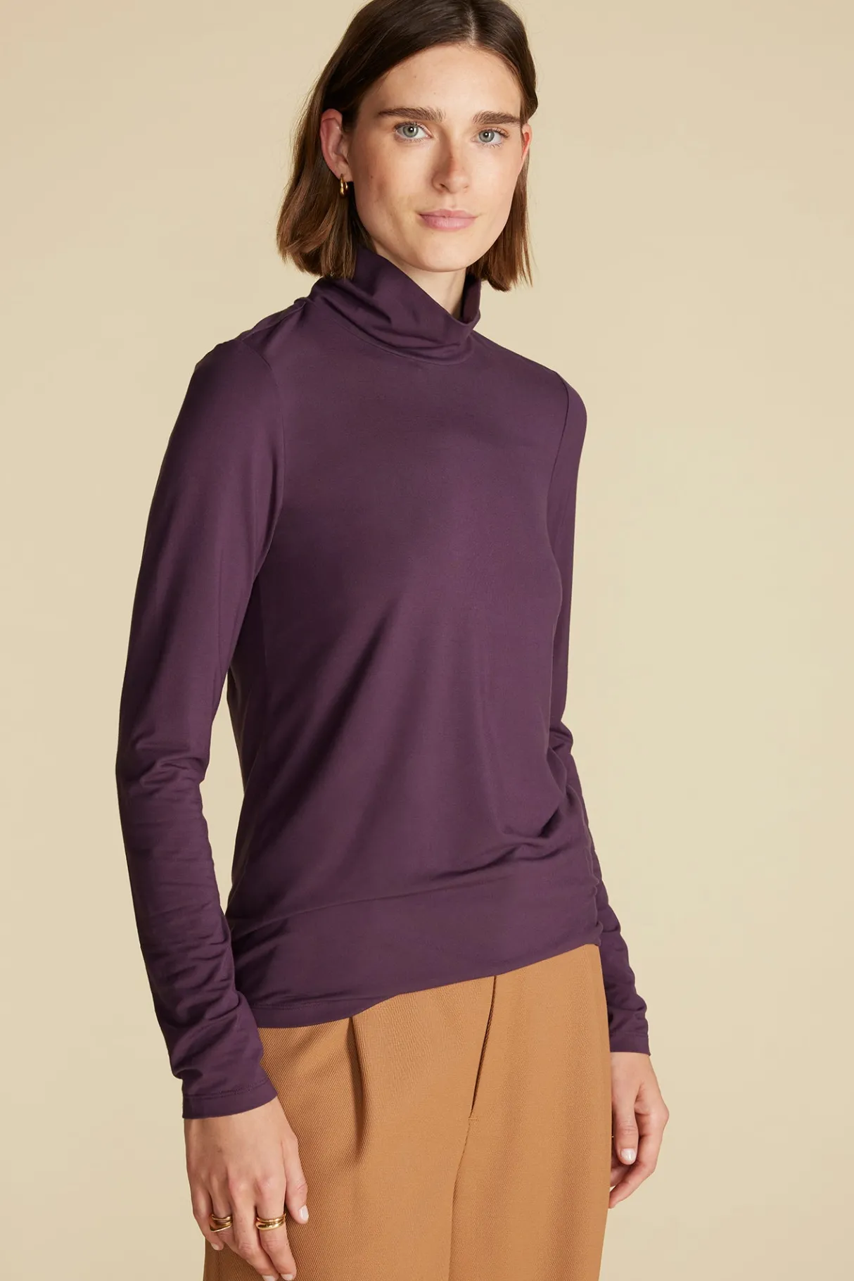 Amour Vert Flannery Bamboo Knit Turtleneck PurpleFig Outlet