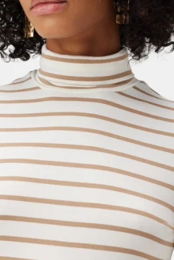 Amour Vert Flannery Modal Turtle Neck IvoryCamelStripe Fashion