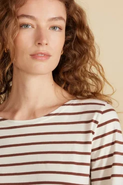 Amour Vert Francoise Organic Cotton Tee IvoryandEspressoBrownStripe Discount