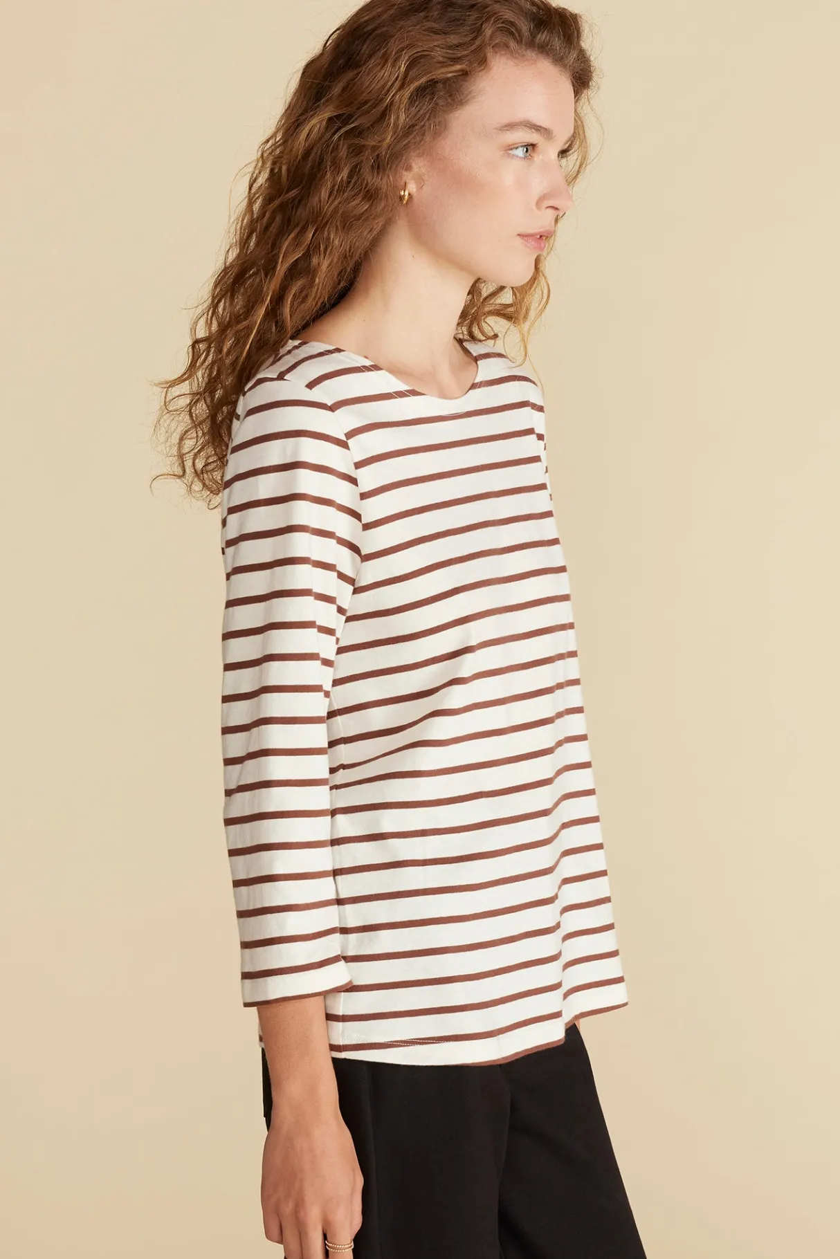 Amour Vert Francoise Organic Cotton Tee IvoryandEspressoBrownStripe Discount