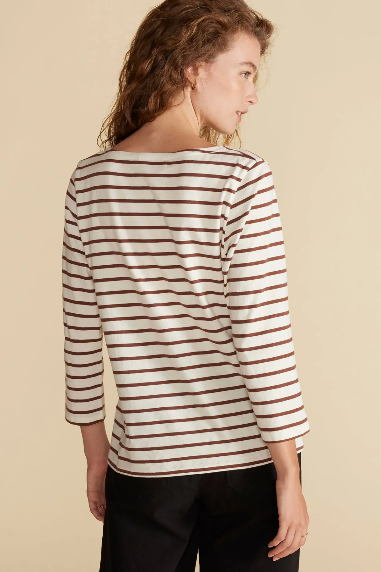 Amour Vert Francoise Organic Cotton Tee IvoryandEspressoBrownStripe Discount