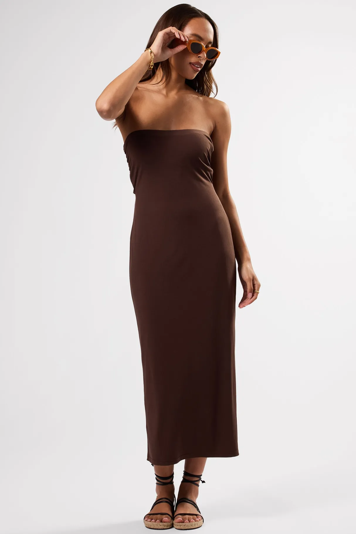 Amour Vert Gio Stretch Knit Dress Espresso Fashion