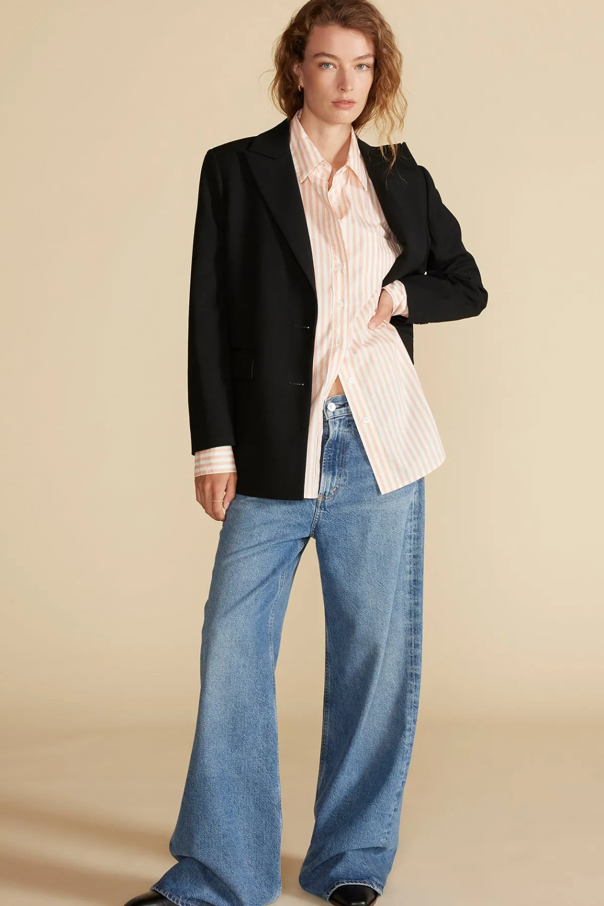 Amour Vert Henri Button Down Shirt ApricotandIvoryStripe Online