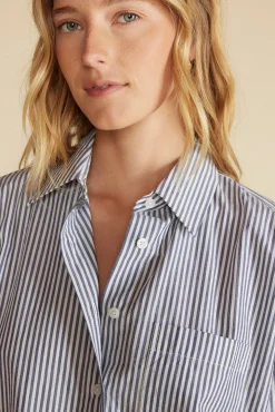 Amour Vert Henri Button Down Shirt BayeuxNavyBlueandIvoryStripe Online