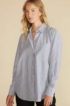 Amour Vert Henri Button Down Shirt BayeuxNavyBlueandIvoryStripe Online