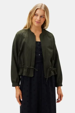 Amour Vert James Cotton Linen Bomber Jacket OliveGreen Online