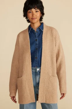 Amour Vert Jeune Relaxed Open Front Cardigan OatmealBeige Clearance