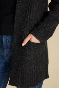Amour Vert Jeune Relaxed Open Front Cardigan AnthraciteGrey Fashion