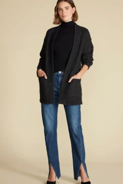 Amour Vert Jeune Relaxed Open Front Cardigan AnthraciteGrey Fashion