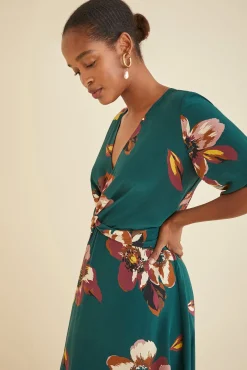 Amour Vert Joselle Silk Dress PineIvory Clearance