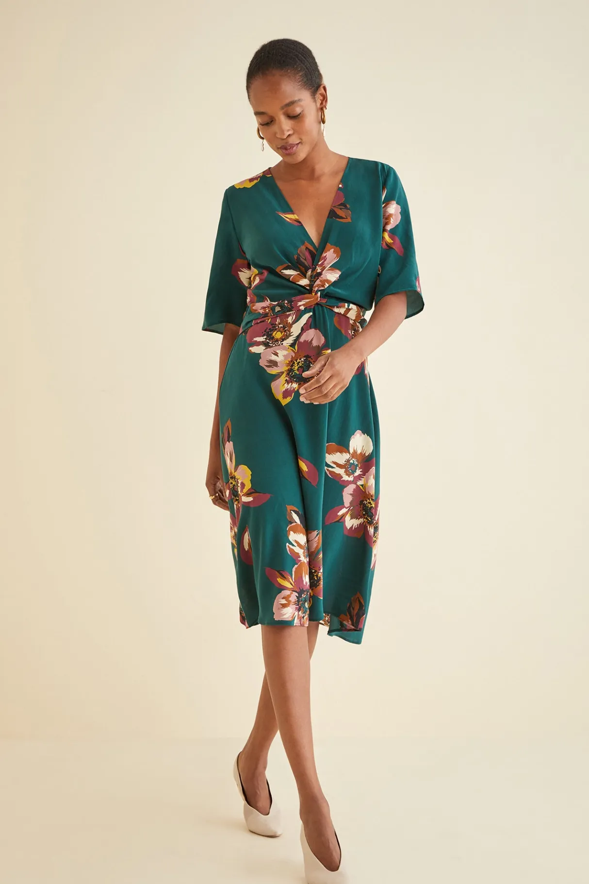 Amour Vert Joselle Silk Dress PineIvory Clearance