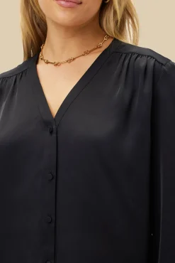 Amour Vert Kali Button Front Blouse Black Outlet