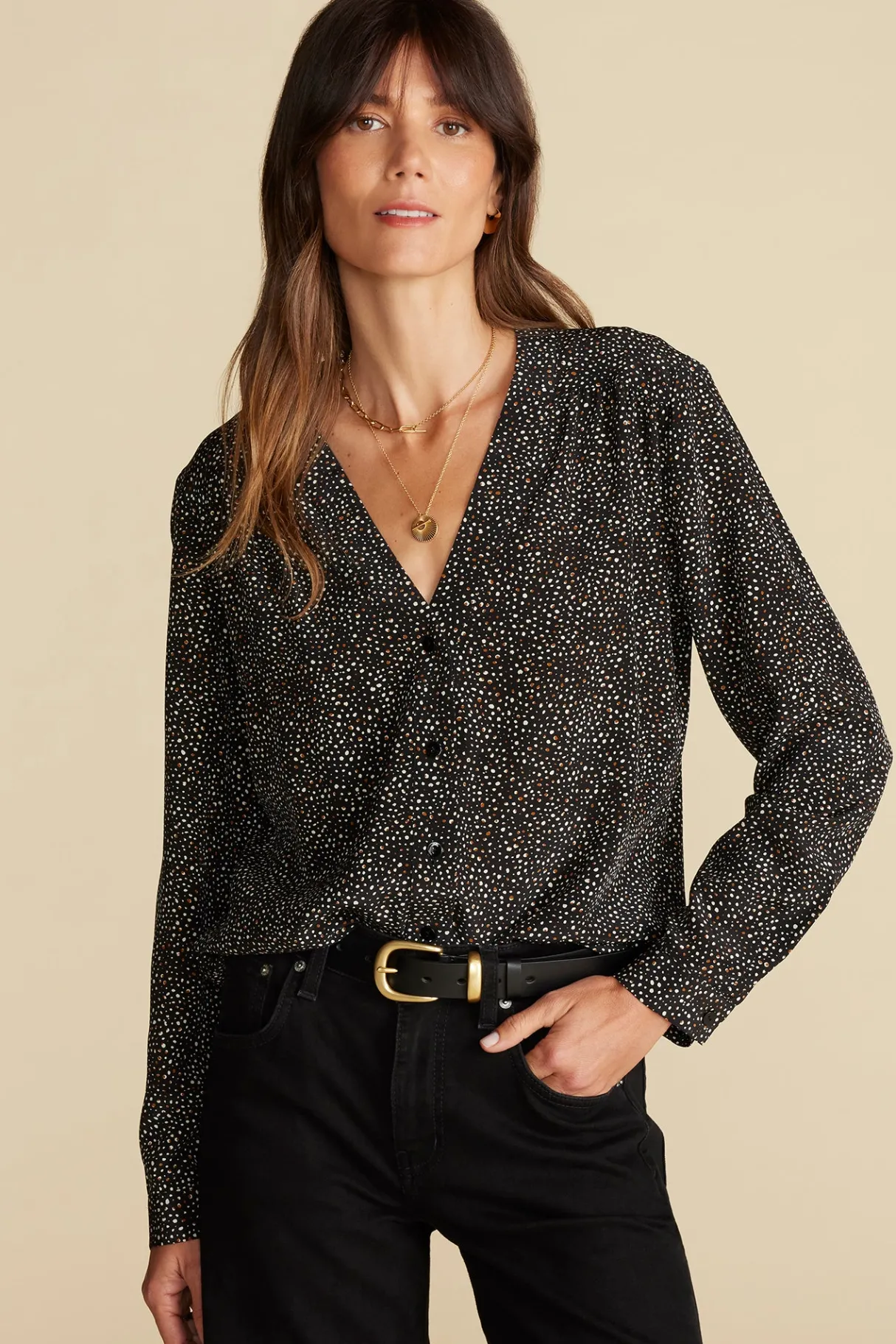Amour Vert Kaya Washable Silk Blouse ChamonixBlackandWhitePrint Hot