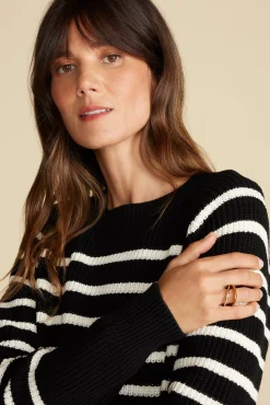 Amour Vert Layla Organic Cotton Sweater BlackIvoryStripe Clearance
