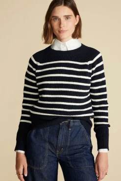 Amour Vert Layla Organic Cotton Sweater NavyBlueandIvoryStripe Outlet