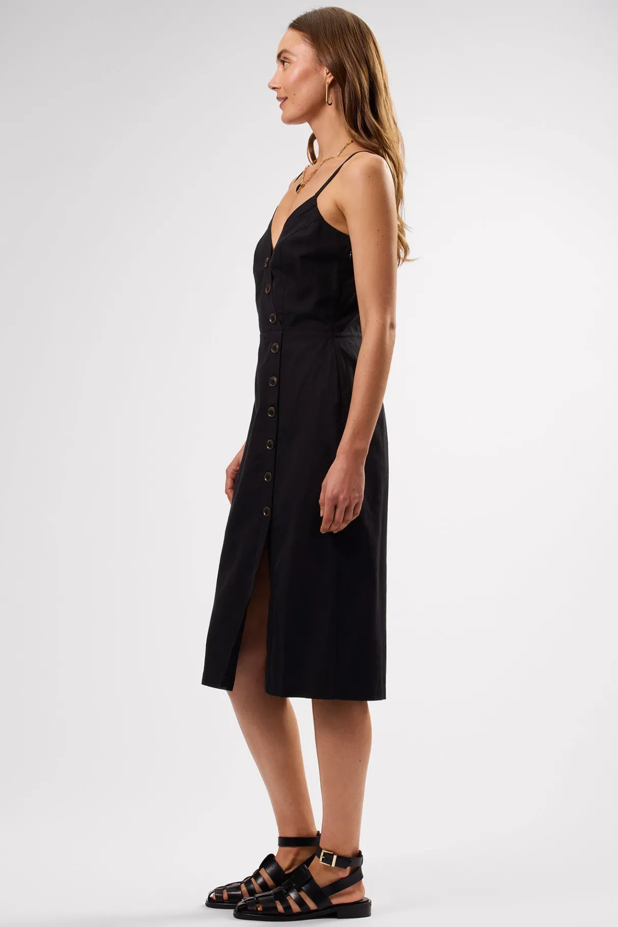 Amour Vert Lila Cotton Linen Dress Black Outlet