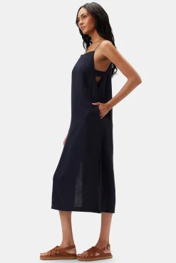 Amour Vert Lilly Pilly Kai Organic Linen Slip Dress Navy Fashion