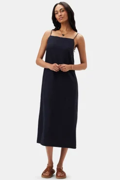 Amour Vert Lilly Pilly Kai Organic Linen Slip Dress Navy Fashion