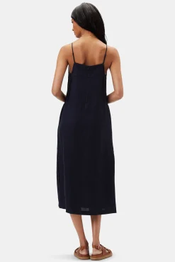 Amour Vert Lilly Pilly Kai Organic Linen Slip Dress Navy Fashion