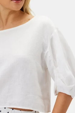 Amour Vert Lilly Pilly Leia Organic Linen Top White Clearance
