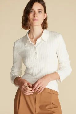 Amour Vert Lorraine Merino Wool Henley Sweater Ivory New