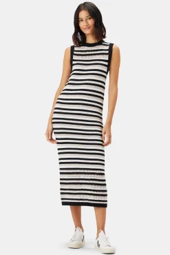 Amour Vert Louise Crochet Dress BlackWhiteMultiStripe New