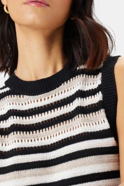 Amour Vert Louise Crochet Dress BlackWhiteMultiStripe New