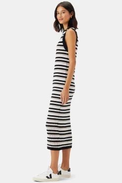 Amour Vert Louise Crochet Dress BlackWhiteMultiStripe New