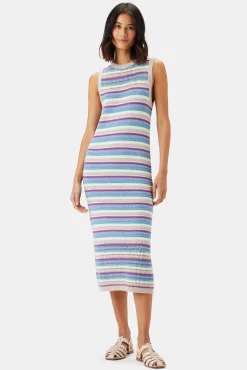 Amour Vert Louise Crochet Dress AquaBlueMultiStripe Outlet
