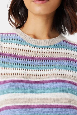 Amour Vert Louise Crochet Dress AquaBlueMultiStripe Outlet