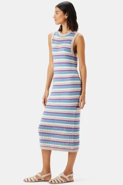 Amour Vert Louise Crochet Dress AquaBlueMultiStripe Outlet