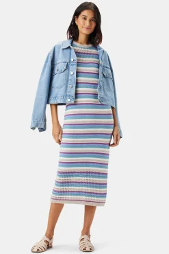 Amour Vert Louise Crochet Dress AquaBlueMultiStripe Outlet