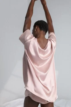 Amour Vert Lunya Washable Silk Tee and Shorts Set DelicatePink New