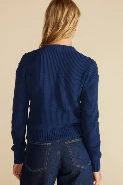 Amour Vert Madella Pom Pom Organic Cotton Sweater NavyBlue Clearance