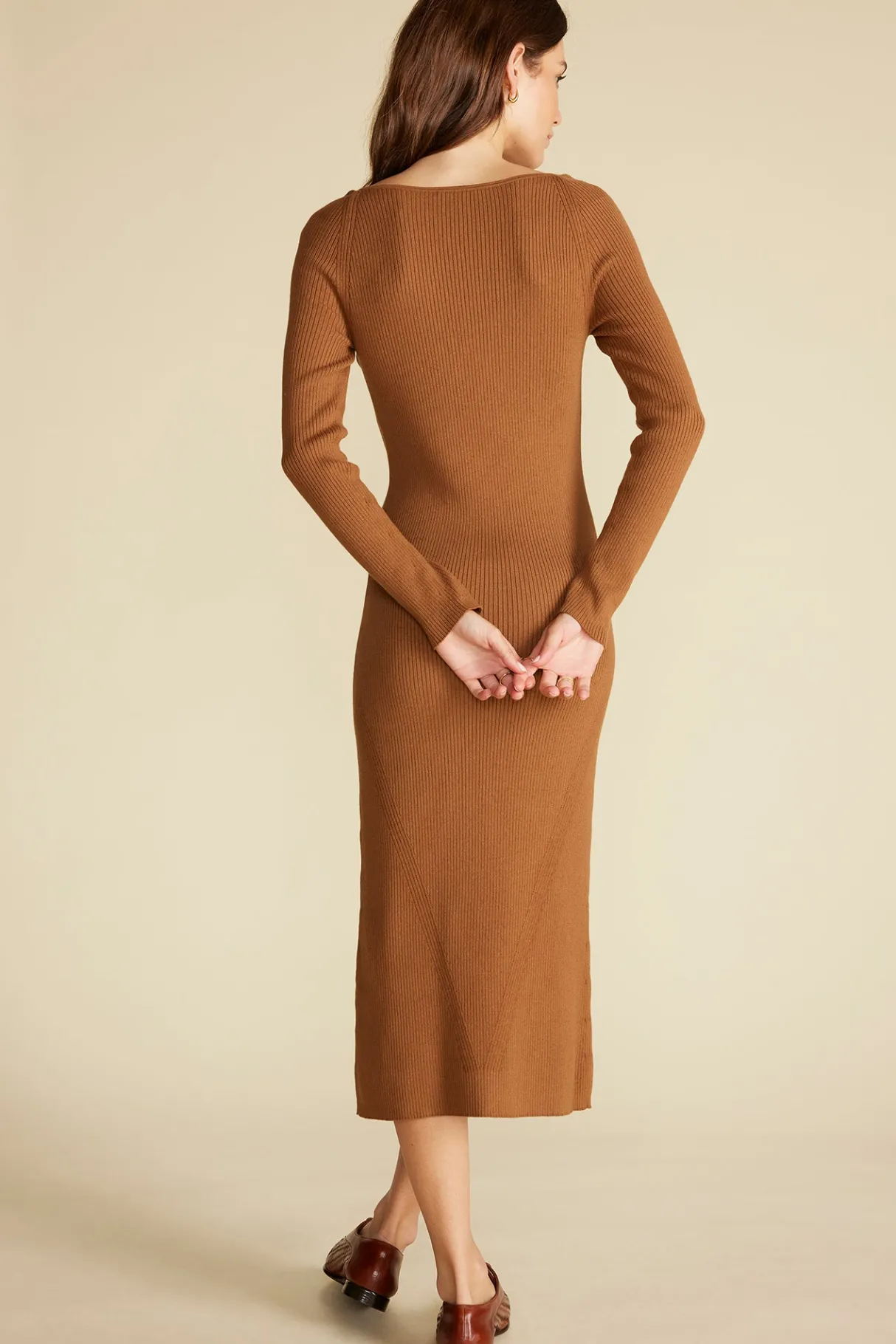 Amour Vert Maelle Square Neck Sweater Dress AlmondBrown Online