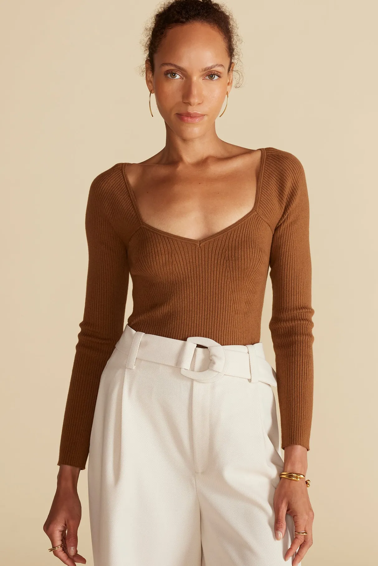 Amour Vert Maelle Square Neck Sweater AlmondBrown Best