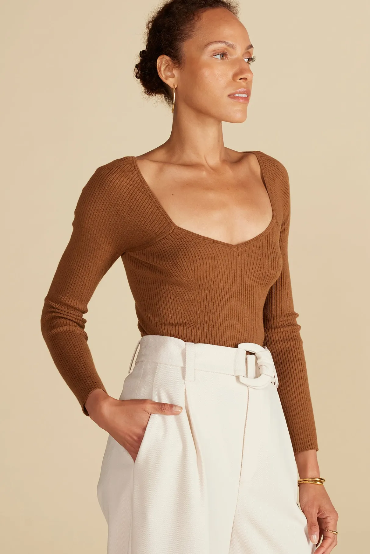 Amour Vert Maelle Square Neck Sweater AlmondBrown Best