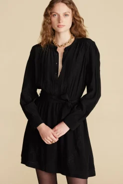 Amour Vert Malta Embroidered Crepe Dress Black Discount
