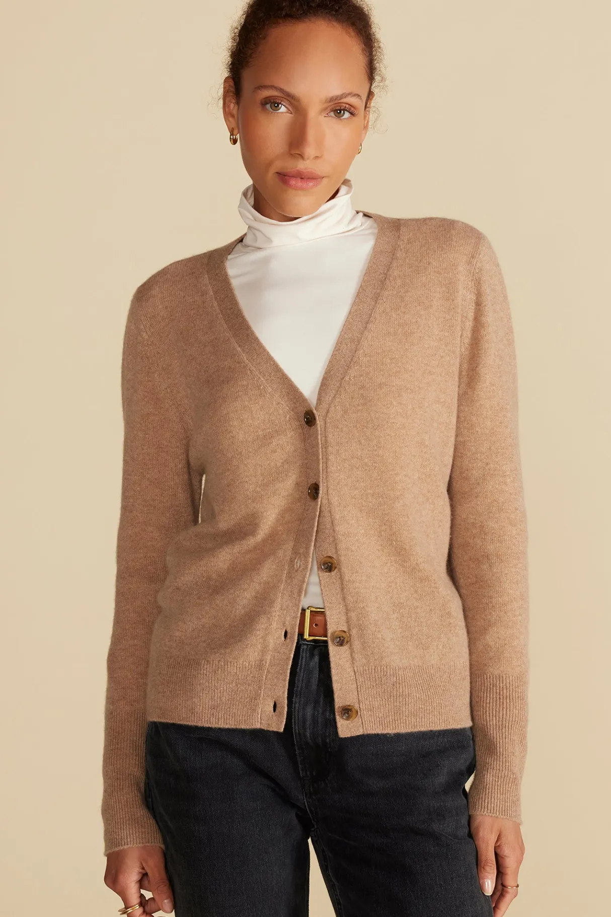 Amour Vert Mason Cashmere Cardigan Camel Outlet