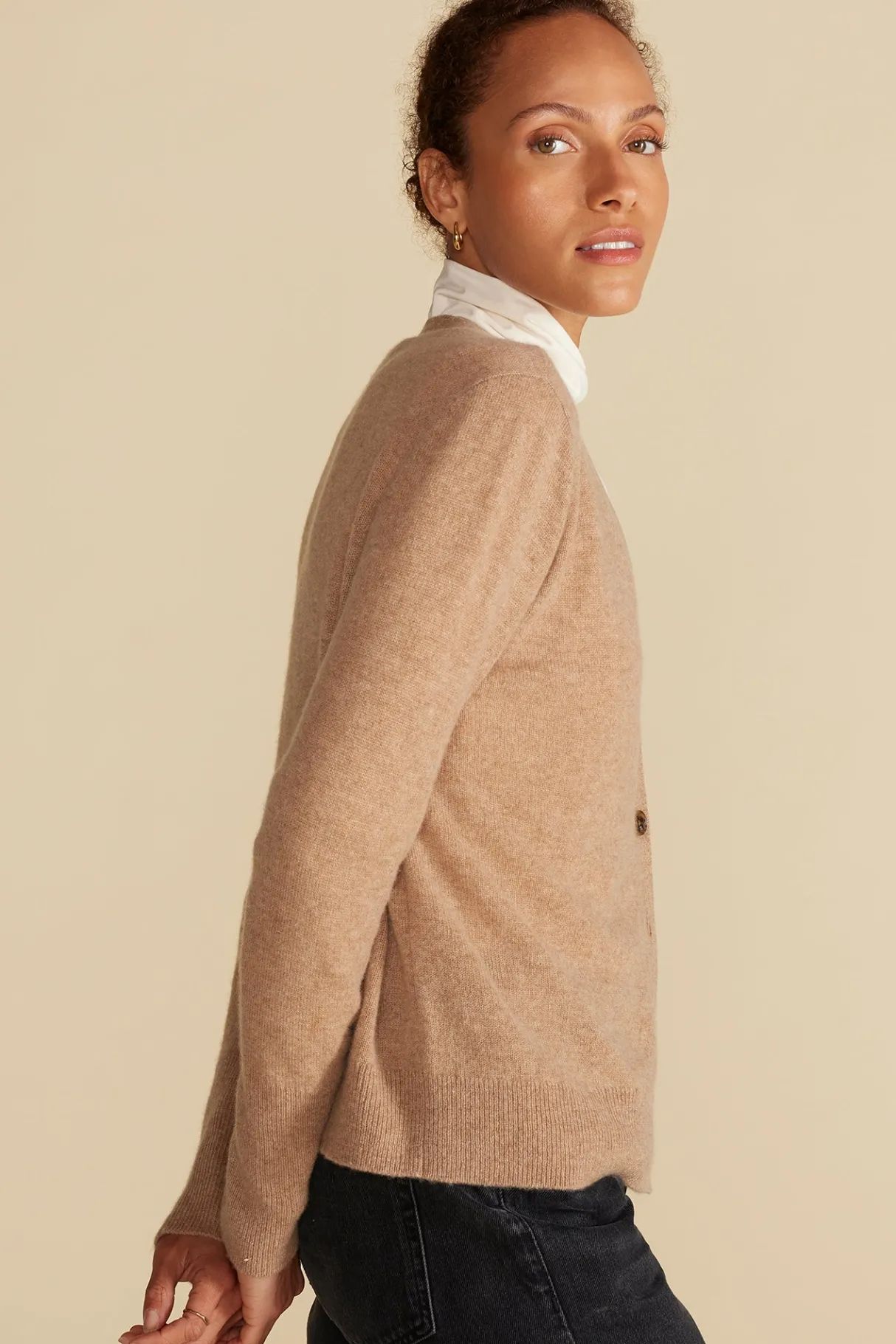 Amour Vert Mason Cashmere Cardigan Camel Outlet