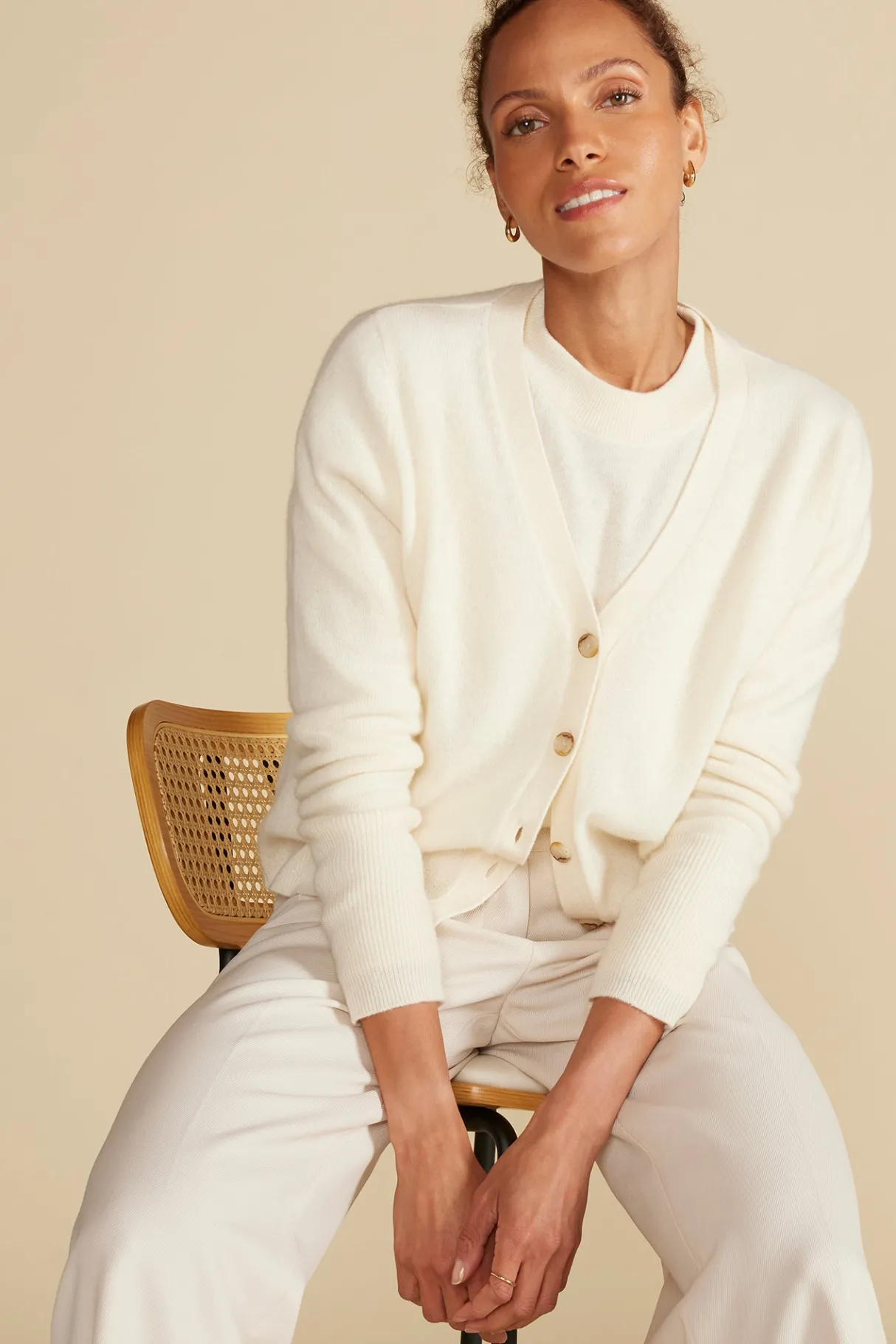 Amour Vert Mason Cashmere Cardigan Ivory Fashion