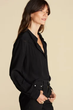 Amour Vert Melisande Embroidered Crepe Blouse Black Best
