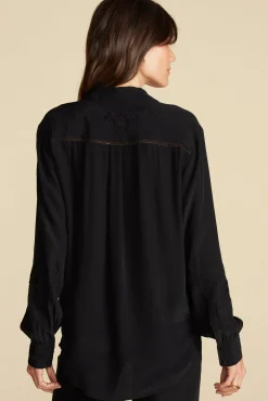 Amour Vert Melisande Embroidered Crepe Blouse Black Best