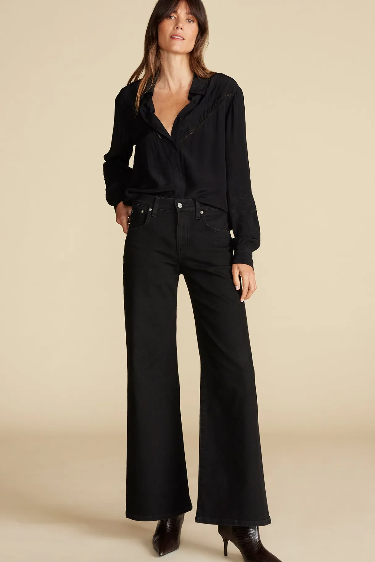 Amour Vert Melisande Embroidered Crepe Blouse Black Best